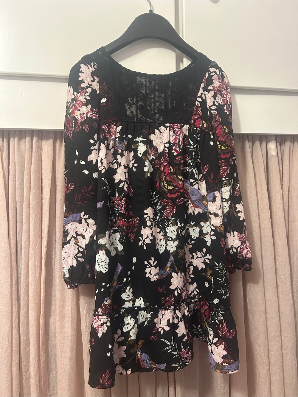 Weavers Black Floral Casual Kids Dress with Pink and Purple Accents